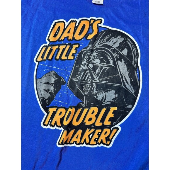 Boys STAR WARS Darth Vader “Dad’s Little Trouble Maker” Sz XL Blue T-shirt - Picture 2 of 7